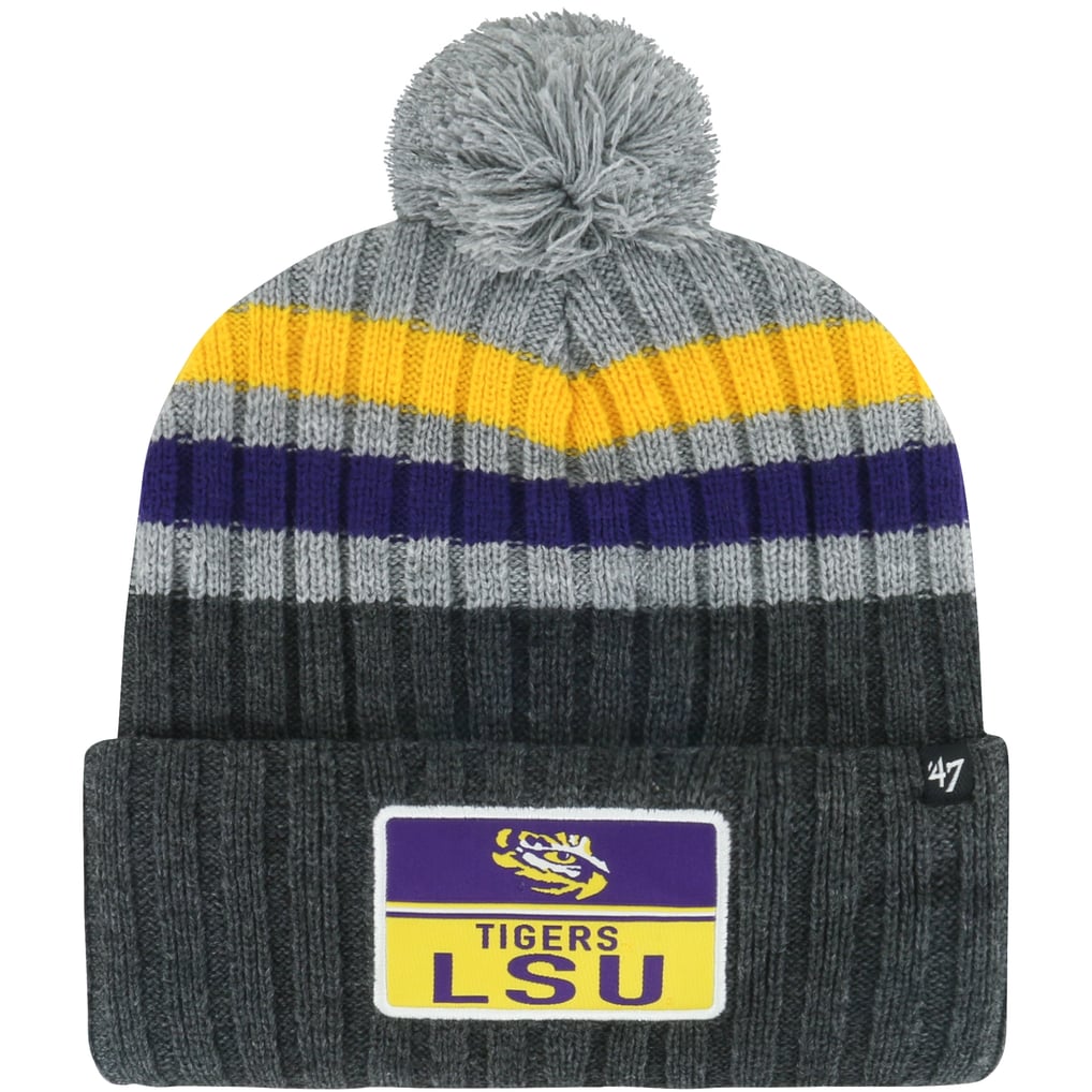 LSU Tigers '47 Stack Striped Cuffed Knit Hat with Pom - Charcoal